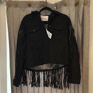 Juicy Couture Black Fringe Utility Jacket suede